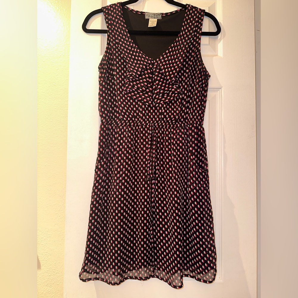 Black dress with pink/white polka dots with cute collar